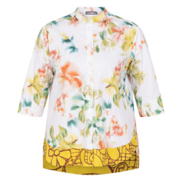 Alembika Cotton Tropical Flowers Shirt White - Plus Size Collection