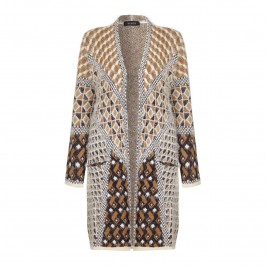 BEIGE ikat intarsia knit long CARDIGAN - Plus Size Collection