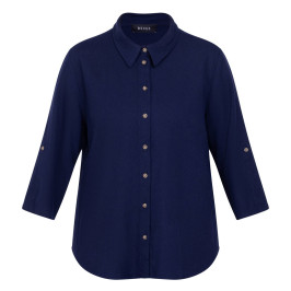 Beige Linen Blend Shirt Navy  - Plus Size Collection