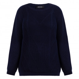 Beige Ribbed Sweater Navy  - Plus Size Collection