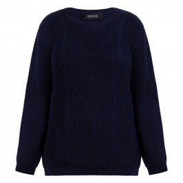 Beige Ribbed Sweater Navy  - Plus Size Collection