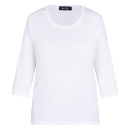Beige Cotton 3/4 Sleeve T-Shirt White  - Plus Size Collection