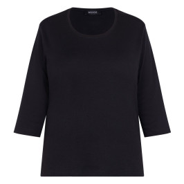 Beige Cotton 3/4 Sleeve T-Shirt Black - Plus Size Collection