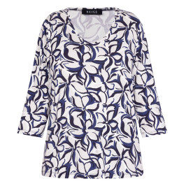 Beige Floral Print T-Shirt Navy  - Plus Size Collection