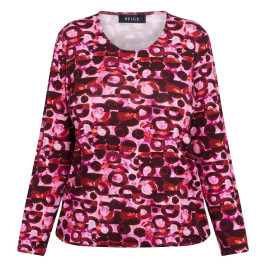 Beige Circle Print Jersey Top Fuchsia  - Plus Size Collection