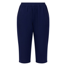 Beige Linen Blend Cropped Trousers Navy  - Plus Size Collection