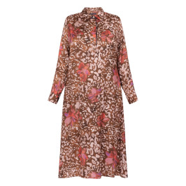 Elena Miro Satin Animal Print Dress Brown - Plus Size Collection