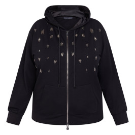 Elena Miro Embellished Jersey Hooded Jacket Black - Plus Size Collection
