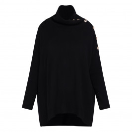 Elena Miro 100% Wool Buttoned Sweater Black  - Plus Size Collection