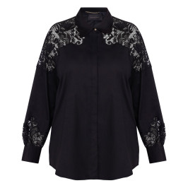 Elena Miro Lace Yoke Shirt Black - Plus Size Collection