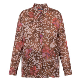 Elena Miro Georgette Animal Print Shirt Brown - Plus Size Collection