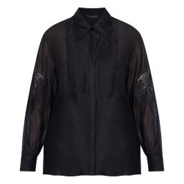 Elena Miro Lacework Pintuck Shirt Black  - Plus Size Collection