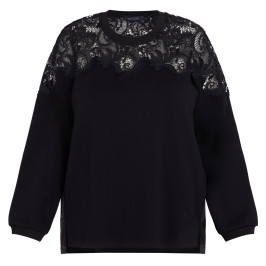 Elena Miro Scuba Jersey Lace Yoke Sweater Black - Plus Size Collection