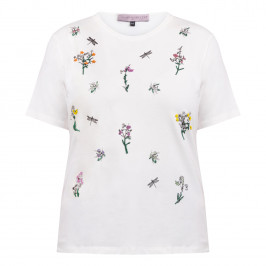 Elena Miro Beaded Floral T-Shirt Ivory  - Plus Size Collection