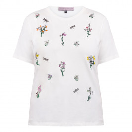 Elena Miro Beaded Floral T-Shirt Ivory 