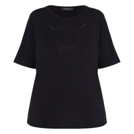 Elena Miro Embroidered Cotton T-Shirt Black - Plus Size Collection
