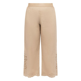 Elena Miro Linen Embroidered Trousers Sand  - Plus Size Collection
