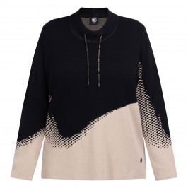 Faber Intarsia Knit Funnel Neck Sweater Beige and Black - Plus Size Collection