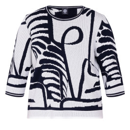 Faber Abstract Intarsia Sweater Navy and White  - Plus Size Collection