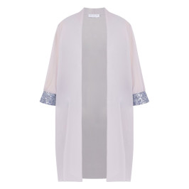Gaia Life Pearl Grey Long Duster Jacket With Sequin Cuff - Plus Size Collection