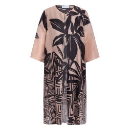 Gaia Life Long Printed Jacket Camel  - Plus Size Collection