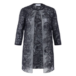 Gaia Life Floral Embroidered Duster Jacket Black - Plus Size Collection