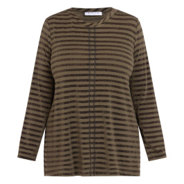 Gaia Life Lurex Jersey Stripe Top Khaki - Plus Size Collection