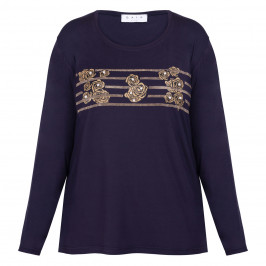 Gaia Life Pearl Embellished Top Navy - Plus Size Collection