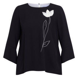 Gaia Life Tunic With Floral Applique Black - Plus Size Collection
