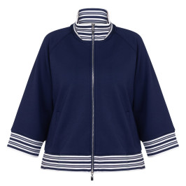 Joseph Ribkoff Stripe Trim Full Zip Jacket Navy - Plus Size Collection
