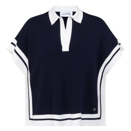 Joseph Ribkoff Contrast Trim Knitted Polo Top Navy - Plus Size Collection