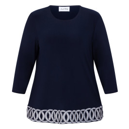 Joseph Ribkoff Jersey Embroidered Top Navy  - Plus Size Collection