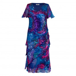 Lewis Henry Silk Tiered Dress Blue  - Plus Size Collection