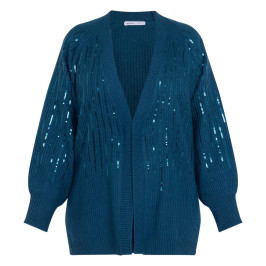 Luisa Viola Sequin Embellished Cardigan Teal  - Plus Size Collection