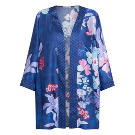 Luisa Viola Satin Long Jacket Blue  - Plus Size Collection