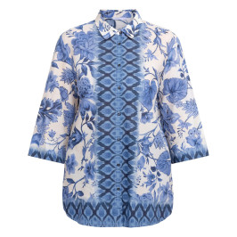 Luisa Viola Antique Floral Muslin Shirt Blue  - Plus Size Collection