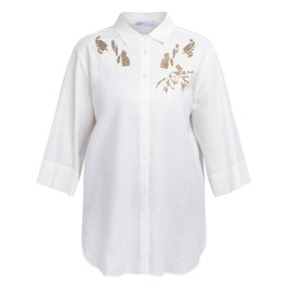 Luisa Viola Sequin Linen Blend Shirt Cream  - Plus Size Collection