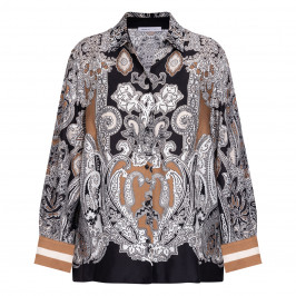 Luisa Viola Scarf Print Shirt Black  - Plus Size Collection