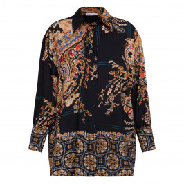 Luisa Viola Paisley Print Shirt Black  - Plus Size Collection