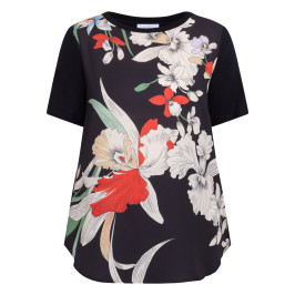 Luisa Viola Print Front T-Shirt Black - Plus Size Collection