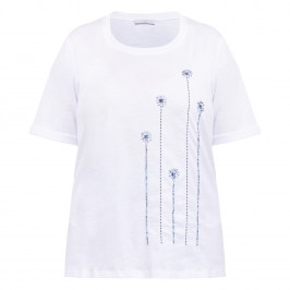 Luisa Viola Beaded Flower Cotton T-Shirt  - Plus Size Collection