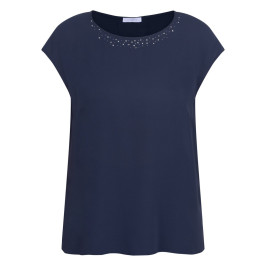 Luisa Viola Embellished Georgette Top Navy  - Plus Size Collection