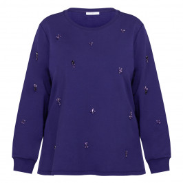 Luisa Viola Cotton Jersey Jewel Embellished Sweatshirt Violet - Plus Size Collection
