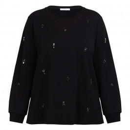 Luisa Viola Cotton Jersey Jewel Embellished Sweatshirt Black - Plus Size Collection