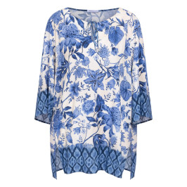 Luisa Viola Antique Floral Tunic Blue - Plus Size Collection