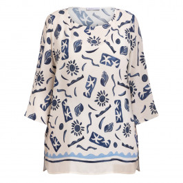 Luisa Viola Print Top Blue  - Plus Size Collection