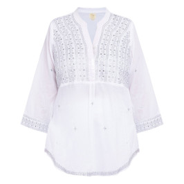 LulaSoul Embroidered Sequin Cotton Tunic White  - Plus Size Collection