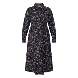 Marina Rinaldi Cotton Poplin Bird Print Shirt Dress Black  - Plus Size Collection