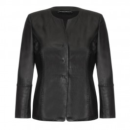 MARINA RINALDI Soft Leather Collarless Black JACKET - Plus Size Collection