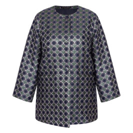 Marina Rinaldi Jacquard Long Jacket Navy  - Plus Size Collection